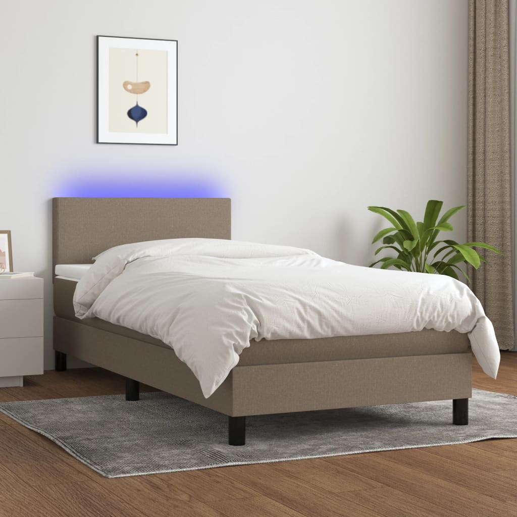 Boxspring met matras en LED stof taupe 90x190 cm Bedden & bedframes | Creëer jouw Trendy Thuis | Gratis bezorgd & Retour | Trendy.nl