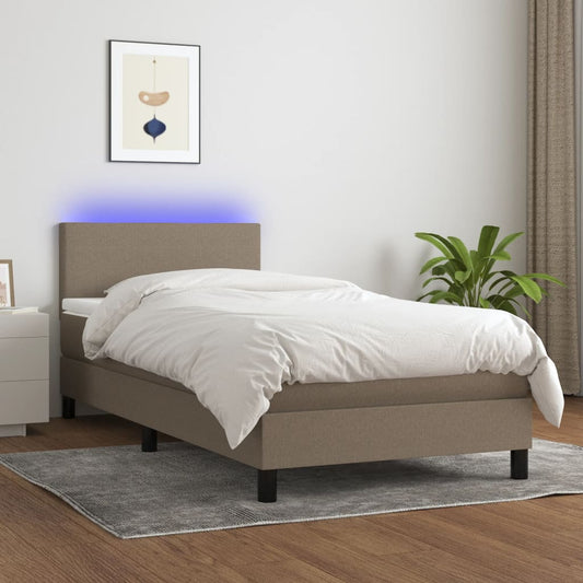 Boxspring met matras en LED stof taupe 90x190 cm Bedden & bedframes | Creëer jouw Trendy Thuis | Gratis bezorgd & Retour | Trendy.nl