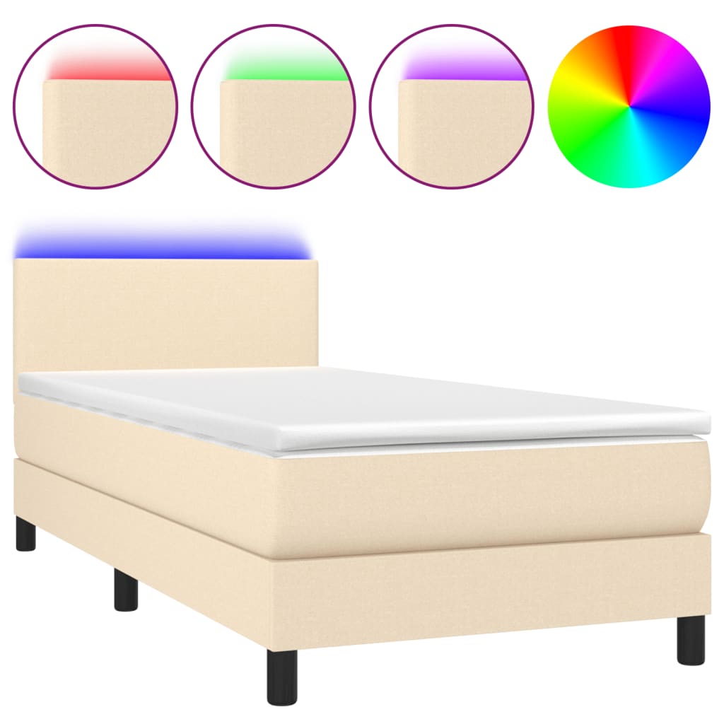 Boxspring met matras en LED stof crèmekleurig 90x190 cm Bedden & bedframes | Creëer jouw Trendy Thuis | Gratis bezorgd & Retour | Trendy.nl