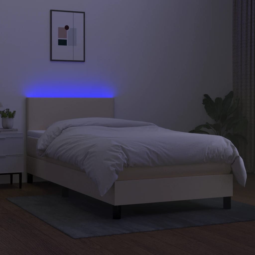 Boxspring met matras en LED stof crèmekleurig 90x190 cm Bedden & bedframes | Creëer jouw Trendy Thuis | Gratis bezorgd & Retour | Trendy.nl