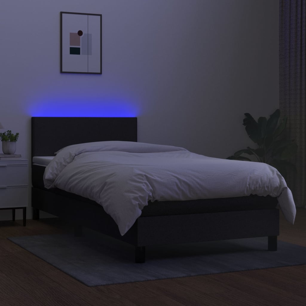 Boxspring met matras en LED stof zwart 90x200 cm Bedden & bedframes | Creëer jouw Trendy Thuis | Gratis bezorgd & Retour | Trendy.nl