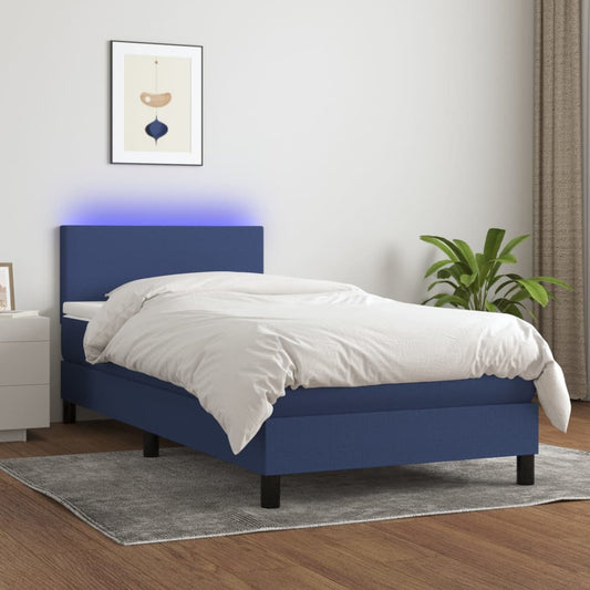 Boxspring met matras en LED stof blauw 100x200 cm Bedden & bedframes | Creëer jouw Trendy Thuis | Gratis bezorgd & Retour | Trendy.nl