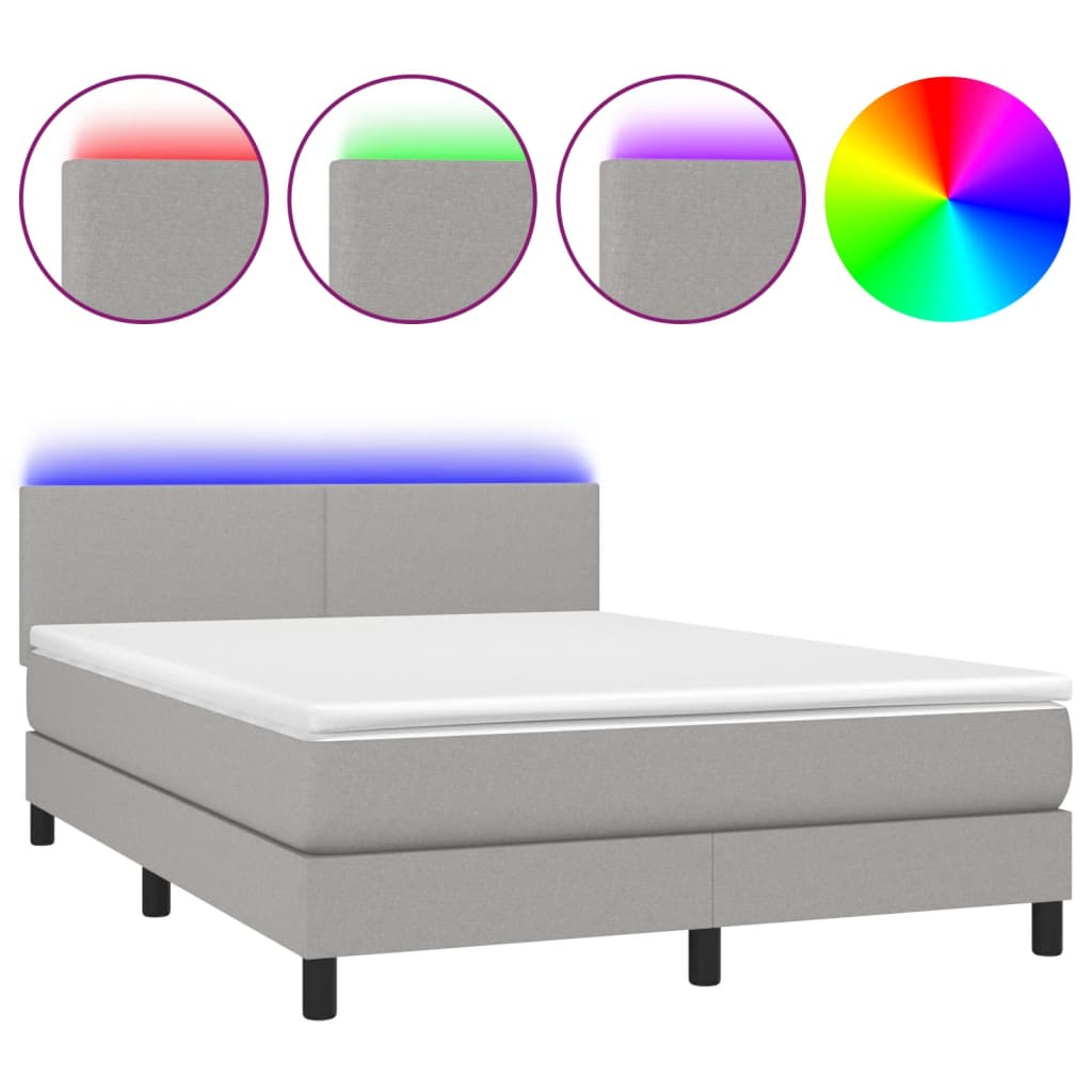 Boxspring met matras en LED stof lichtgrijs 140x190 cm Bedden & bedframes | Creëer jouw Trendy Thuis | Gratis bezorgd & Retour | Trendy.nl