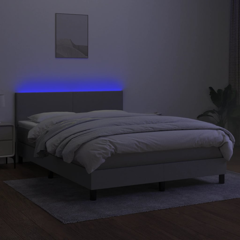 Boxspring met matras en LED stof lichtgrijs 140x190 cm Bedden & bedframes | Creëer jouw Trendy Thuis | Gratis bezorgd & Retour | Trendy.nl