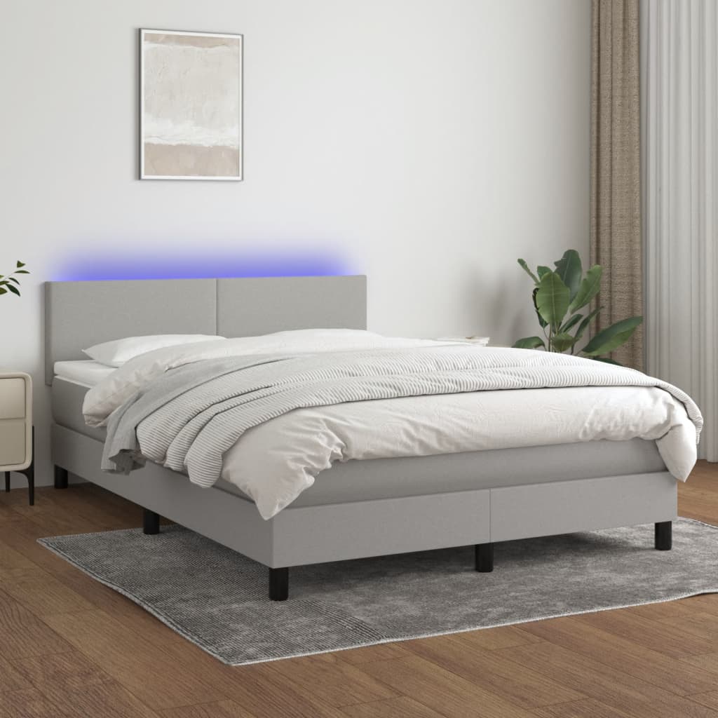 Boxspring met matras en LED stof lichtgrijs 140x190 cm Bedden & bedframes | Creëer jouw Trendy Thuis | Gratis bezorgd & Retour | Trendy.nl