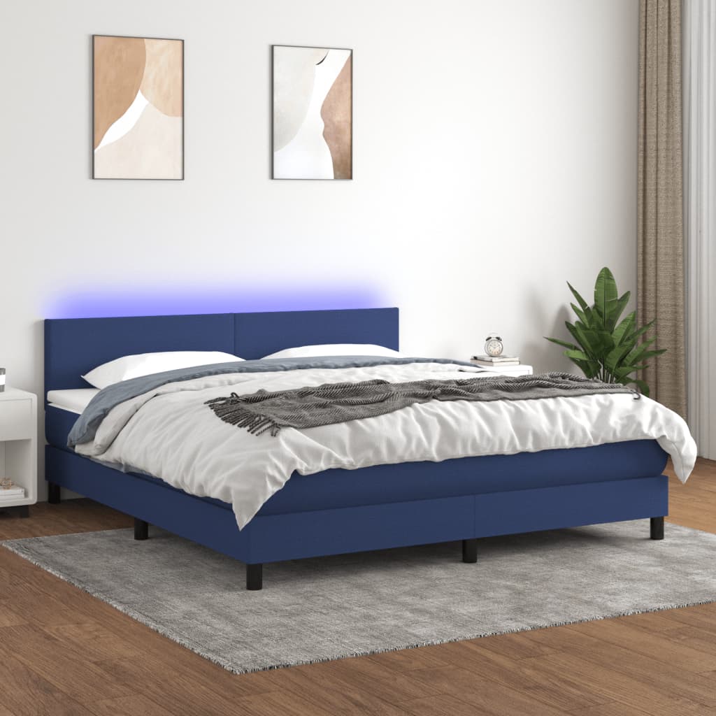 Boxspring met matras en LED stof blauw 160x200 cm Bedden & bedframes | Creëer jouw Trendy Thuis | Gratis bezorgd & Retour | Trendy.nl