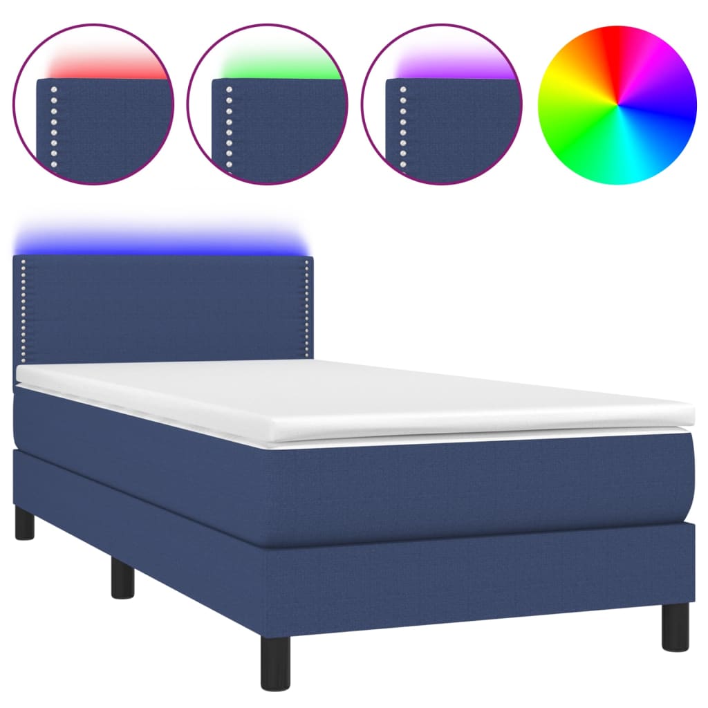 Boxspring met matras en LED stof blauw 90x190 cm