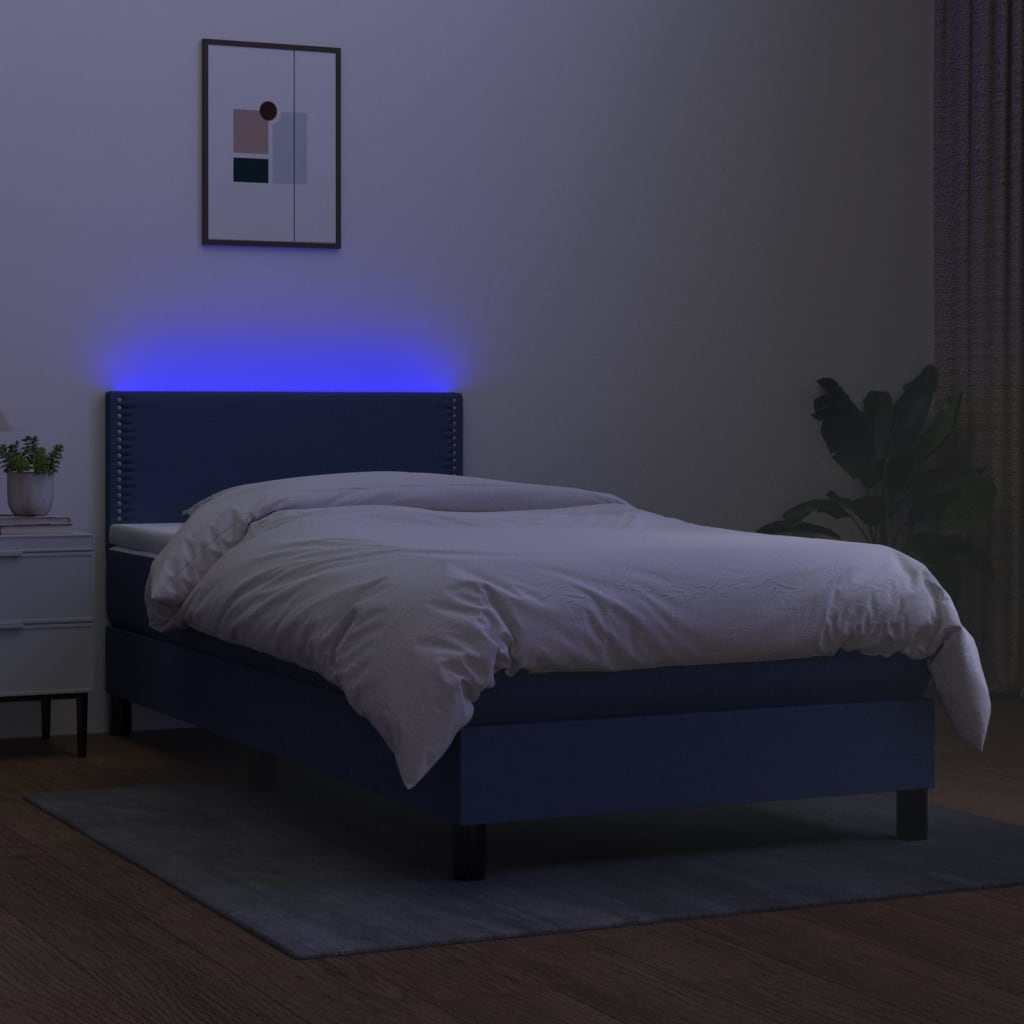 Boxspring met matras en LED stof blauw 90x190 cm