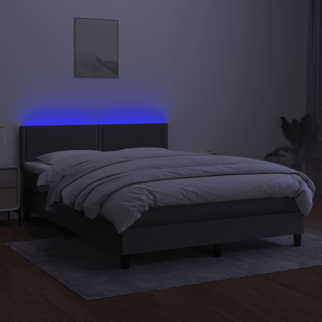 Boxspring met matras en LED stof donkergrijs 140x190 cm Bedden & bedframes | Creëer jouw Trendy Thuis | Gratis bezorgd & Retour | Trendy.nl