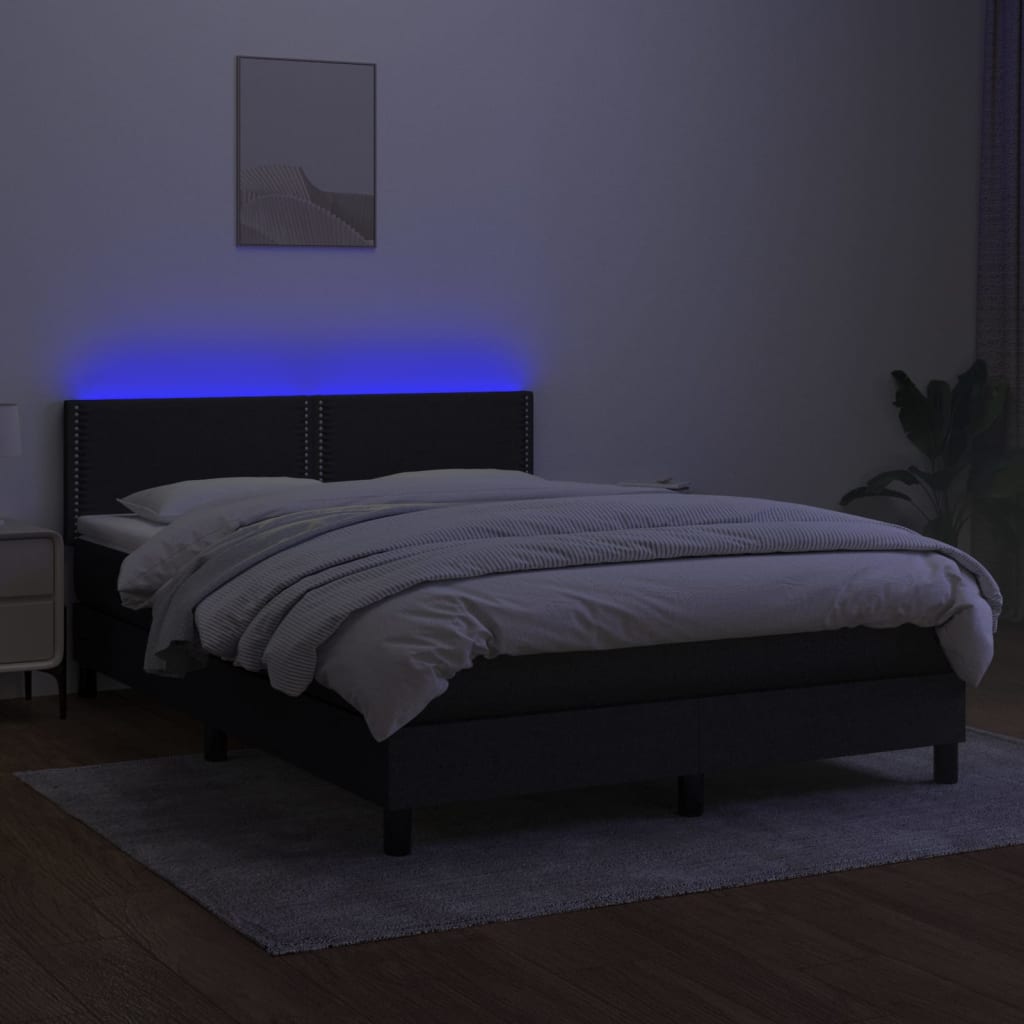 Boxspring met matras en LED stof zwart 140x190 cm Bedden & bedframes | Creëer jouw Trendy Thuis | Gratis bezorgd & Retour | Trendy.nl