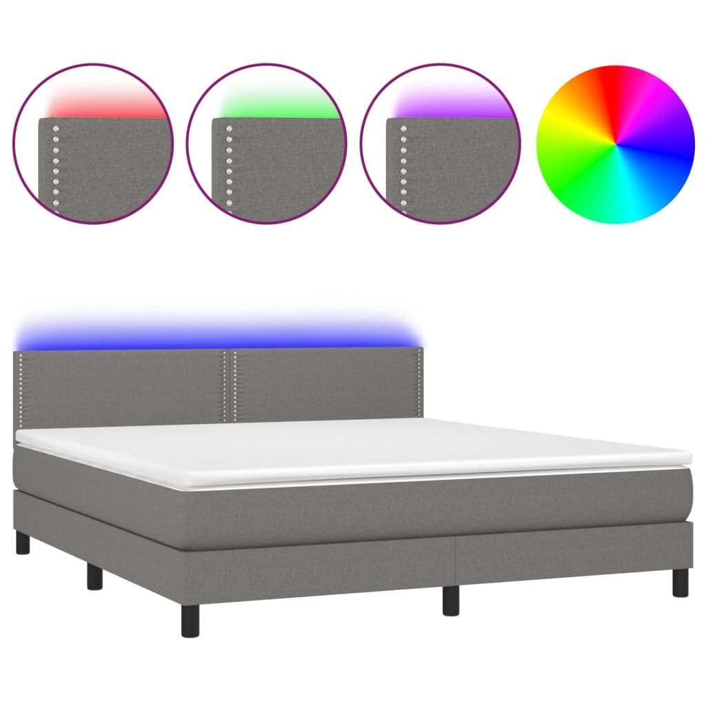 Boxspring met matras en LED stof donkergrijs 160x200 cm Bedden & bedframes | Creëer jouw Trendy Thuis | Gratis bezorgd & Retour | Trendy.nl