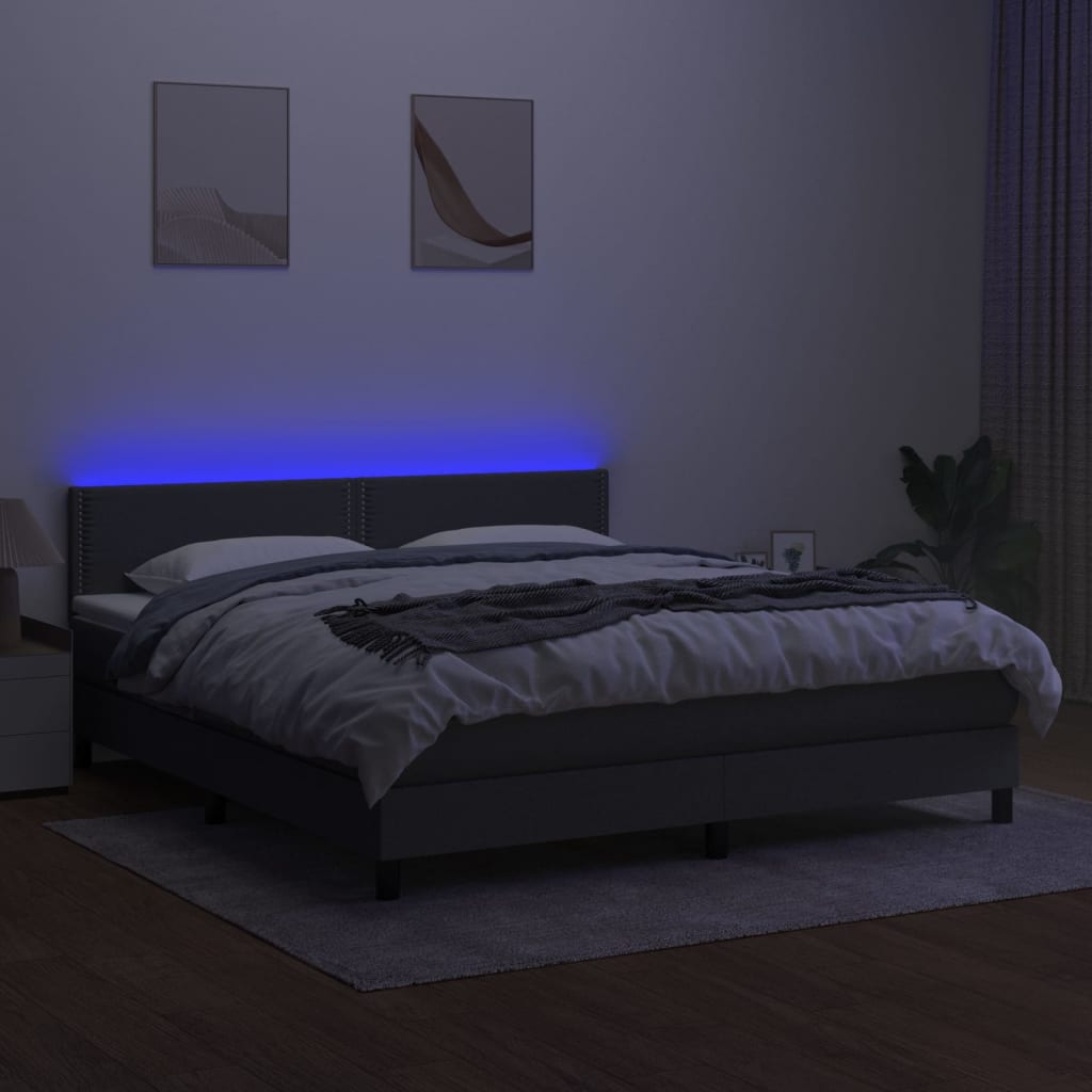 Boxspring met matras en LED stof donkergrijs 160x200 cm Bedden & bedframes | Creëer jouw Trendy Thuis | Gratis bezorgd & Retour | Trendy.nl