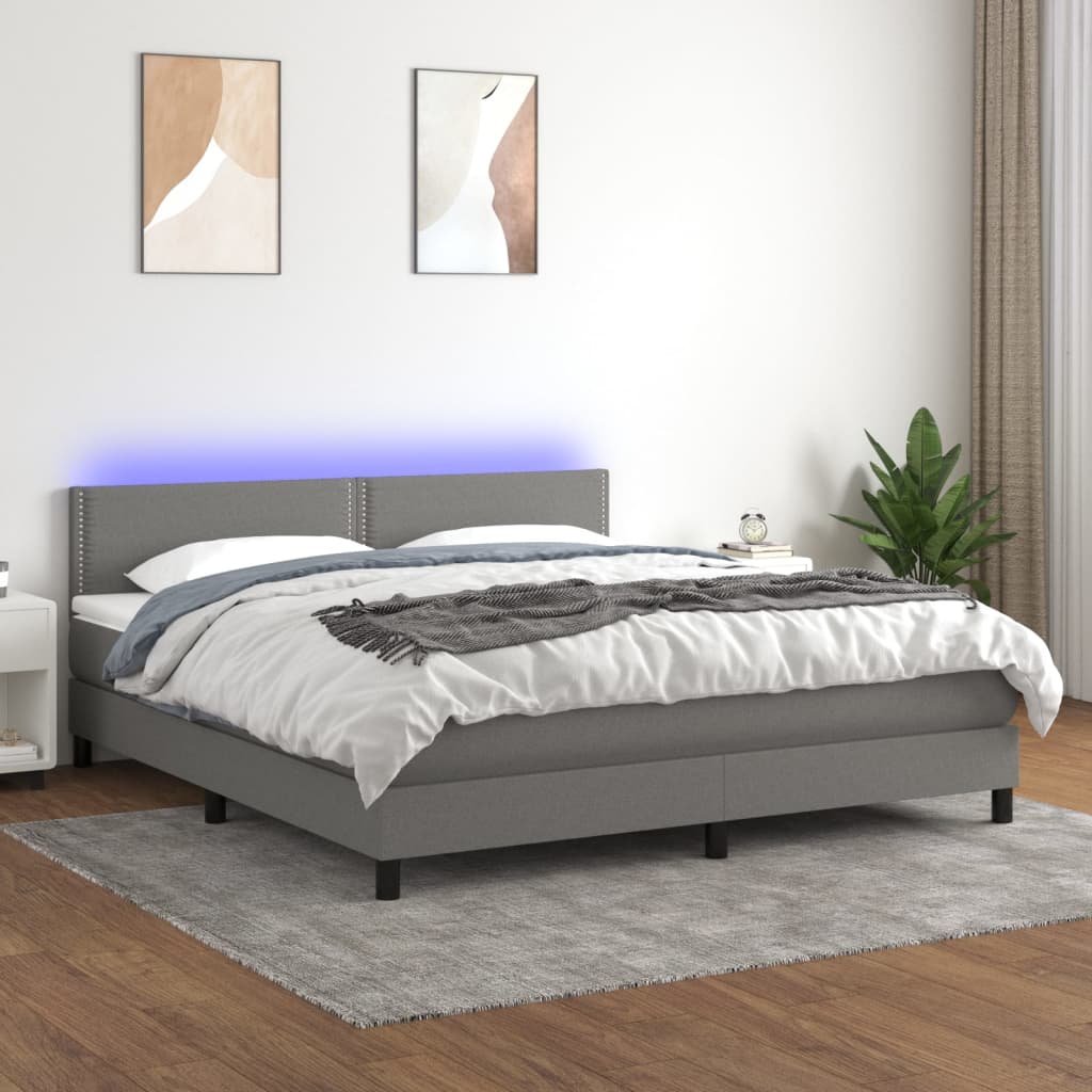 Boxspring met matras en LED stof donkergrijs 160x200 cm Bedden & bedframes | Creëer jouw Trendy Thuis | Gratis bezorgd & Retour | Trendy.nl