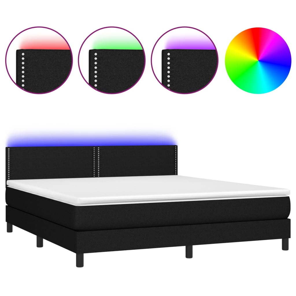 Boxspring met matras en LED stof zwart 160x200 cm Bedden & bedframes | Creëer jouw Trendy Thuis | Gratis bezorgd & Retour | Trendy.nl