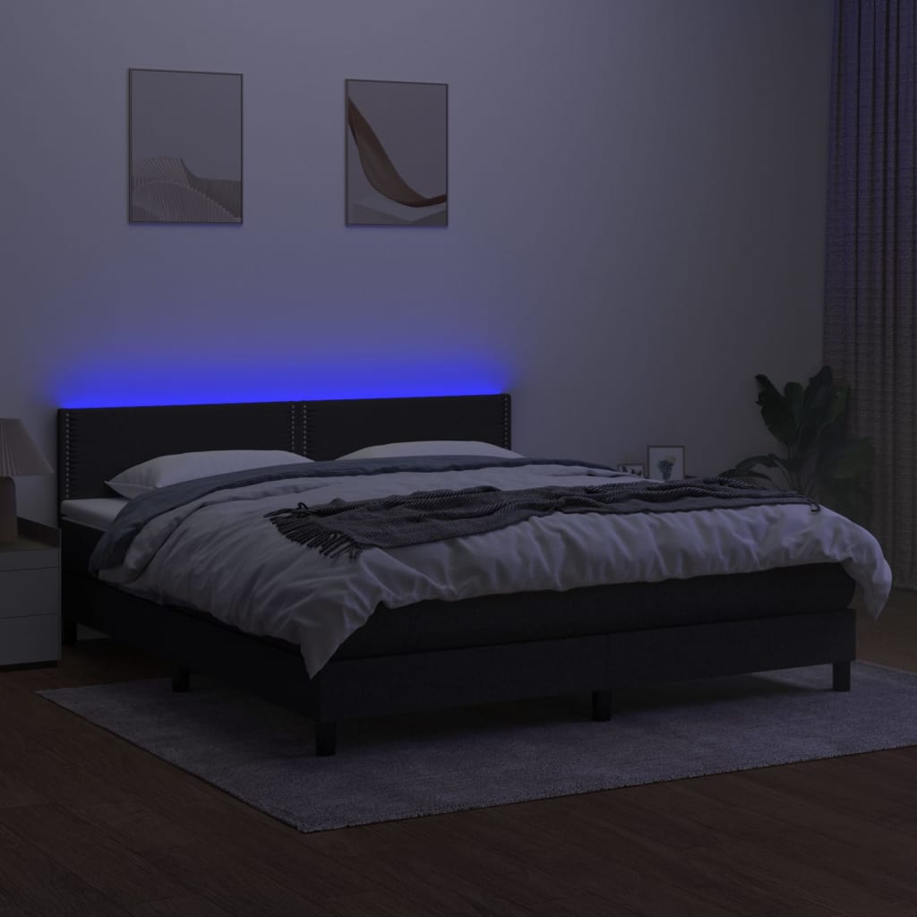 Boxspring met matras en LED stof zwart 160x200 cm Bedden & bedframes | Creëer jouw Trendy Thuis | Gratis bezorgd & Retour | Trendy.nl