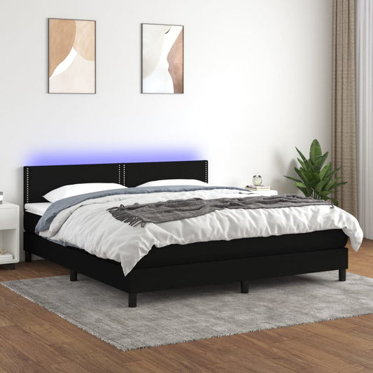 Boxspring met matras en LED stof zwart 160x200 cm Bedden & bedframes | Creëer jouw Trendy Thuis | Gratis bezorgd & Retour | Trendy.nl