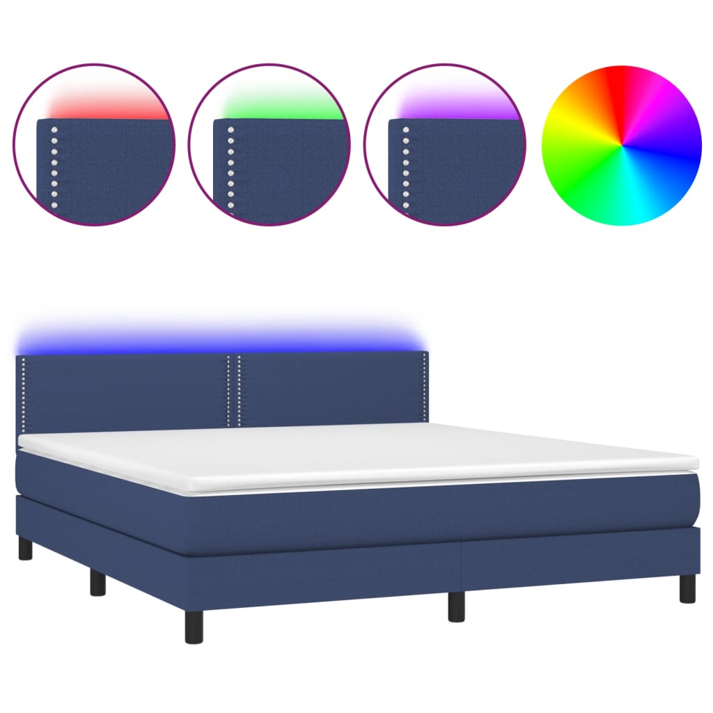 Boxspring met matras en LED stof blauw 160x200 cm Bedden & bedframes | Creëer jouw Trendy Thuis | Gratis bezorgd & Retour | Trendy.nl