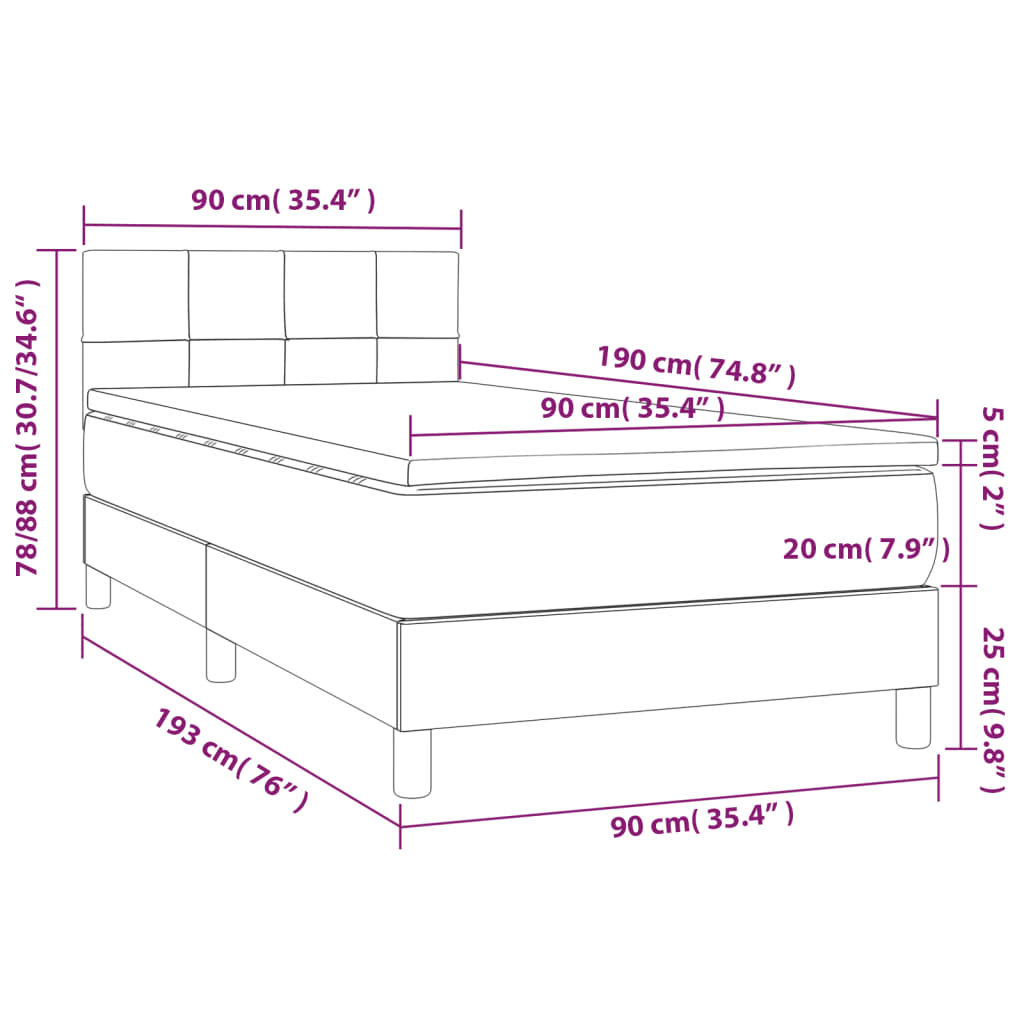 Boxspring met matras en LED stof crèmekleurig 90x190 cm