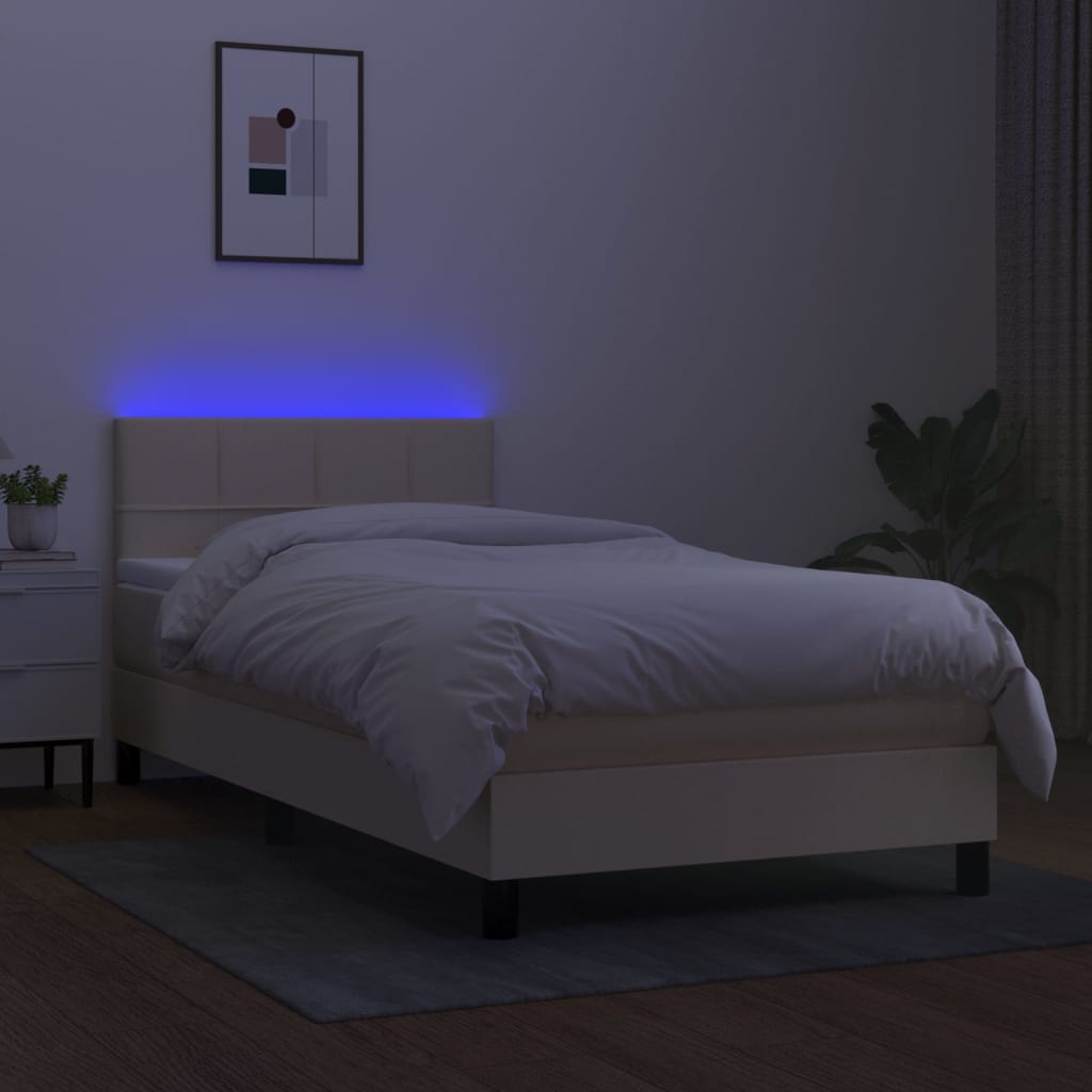 Boxspring met matras en LED stof crèmekleurig 80x200 cm