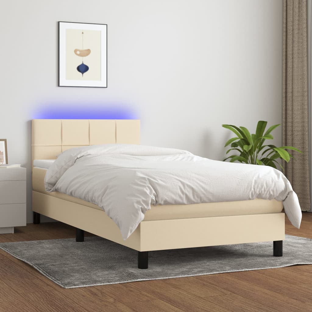 Boxspring met matras en LED stof crèmekleurig 80x200 cm