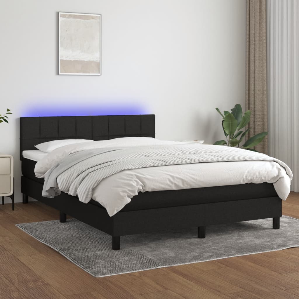 Boxspring met matras en LED stof zwart 140x190 cm Bedden & bedframes | Creëer jouw Trendy Thuis | Gratis bezorgd & Retour | Trendy.nl