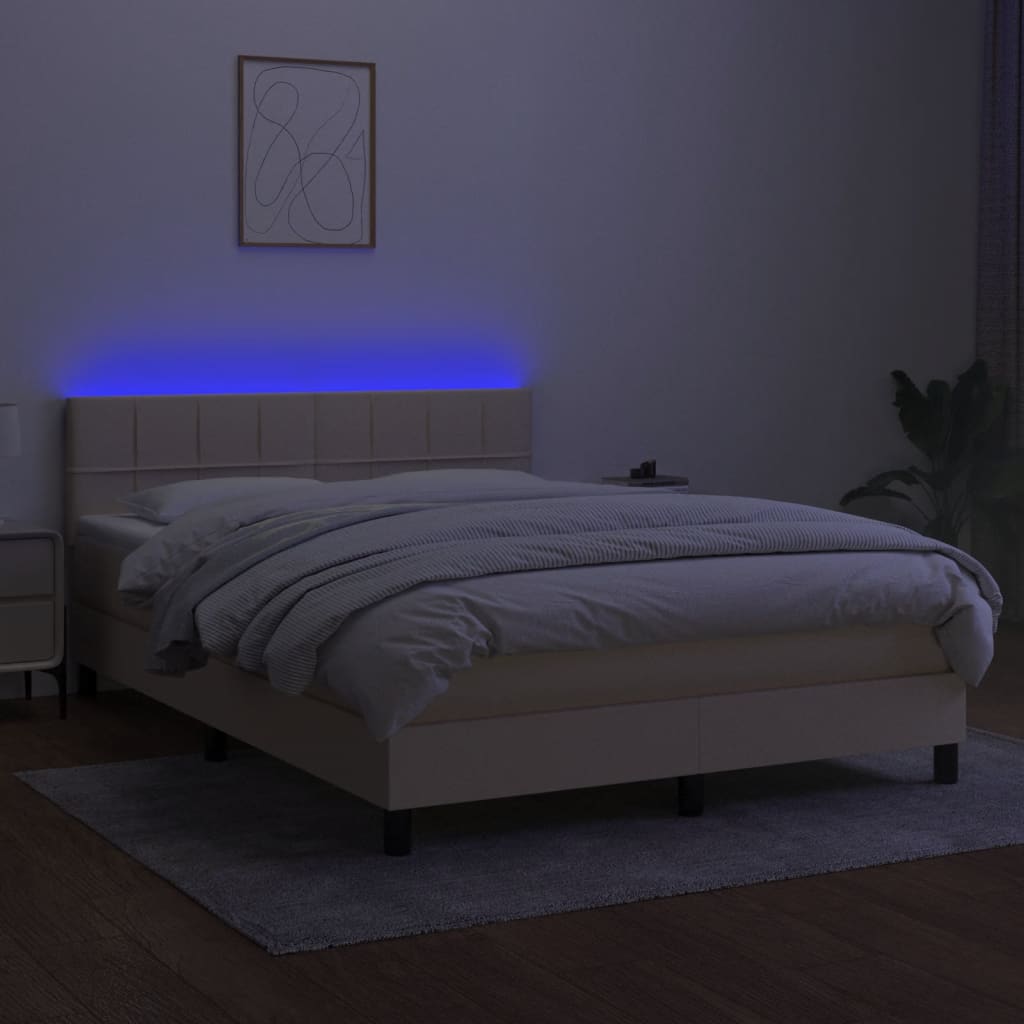 Boxspring met matras en LED stof crèmekleurig 140x190 cm Bedden & bedframes | Creëer jouw Trendy Thuis | Gratis bezorgd & Retour | Trendy.nl