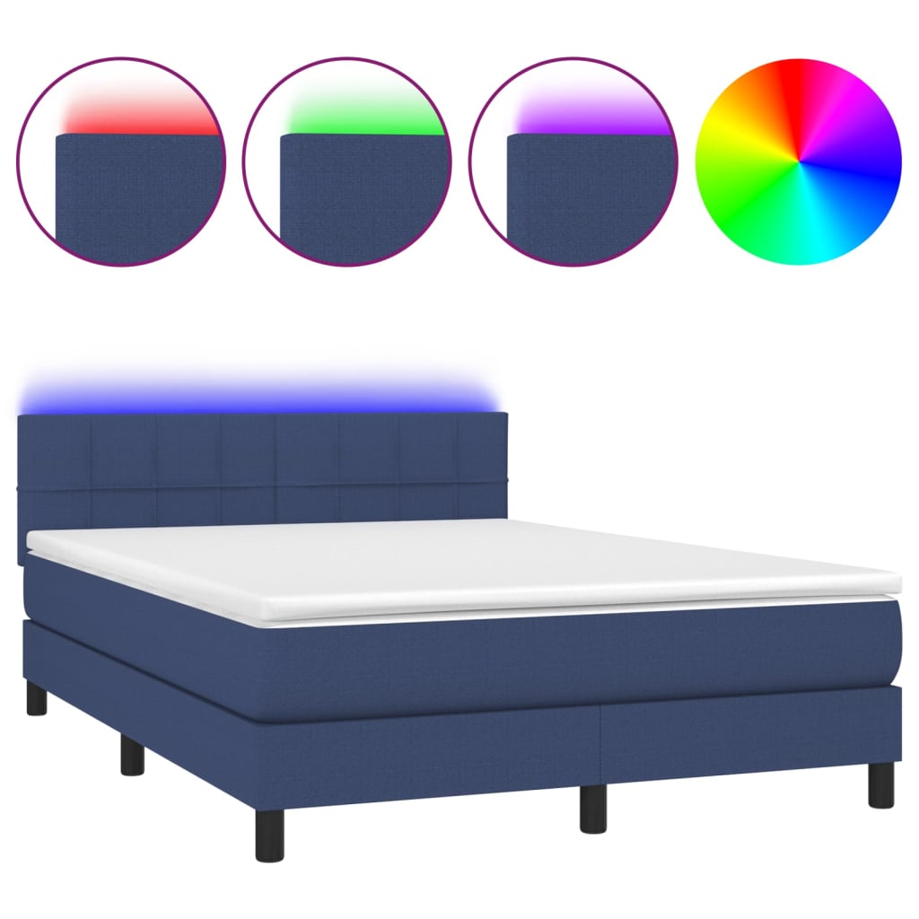 Boxspring met matras en LED stof blauw 140x190 cm