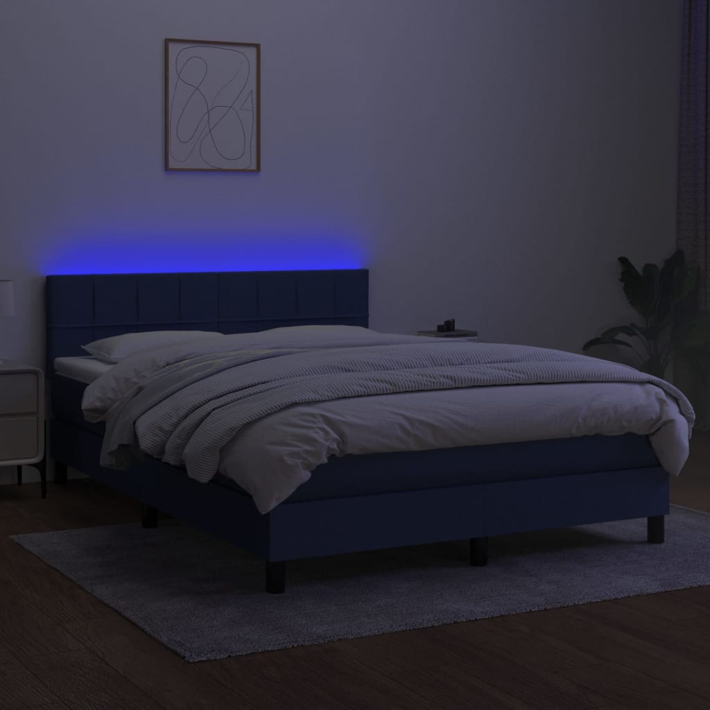 Boxspring met matras en LED stof blauw 140x190 cm