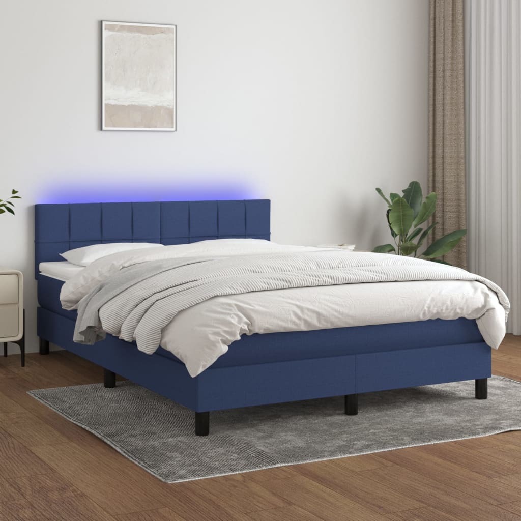 Boxspring met matras en LED stof blauw 140x190 cm