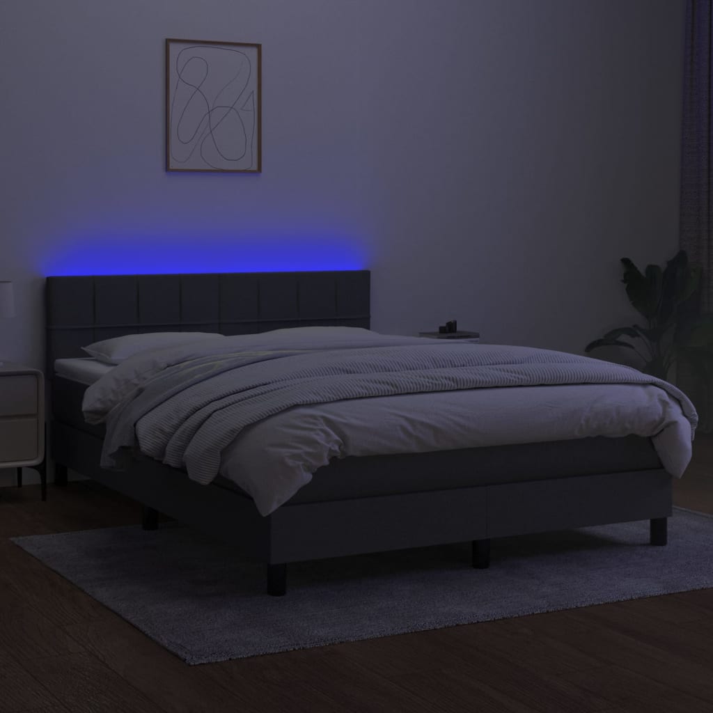 Boxspring met matras en LED stof donkergrijs 140x200 cm Bedden & bedframes | Creëer jouw Trendy Thuis | Gratis bezorgd & Retour | Trendy.nl