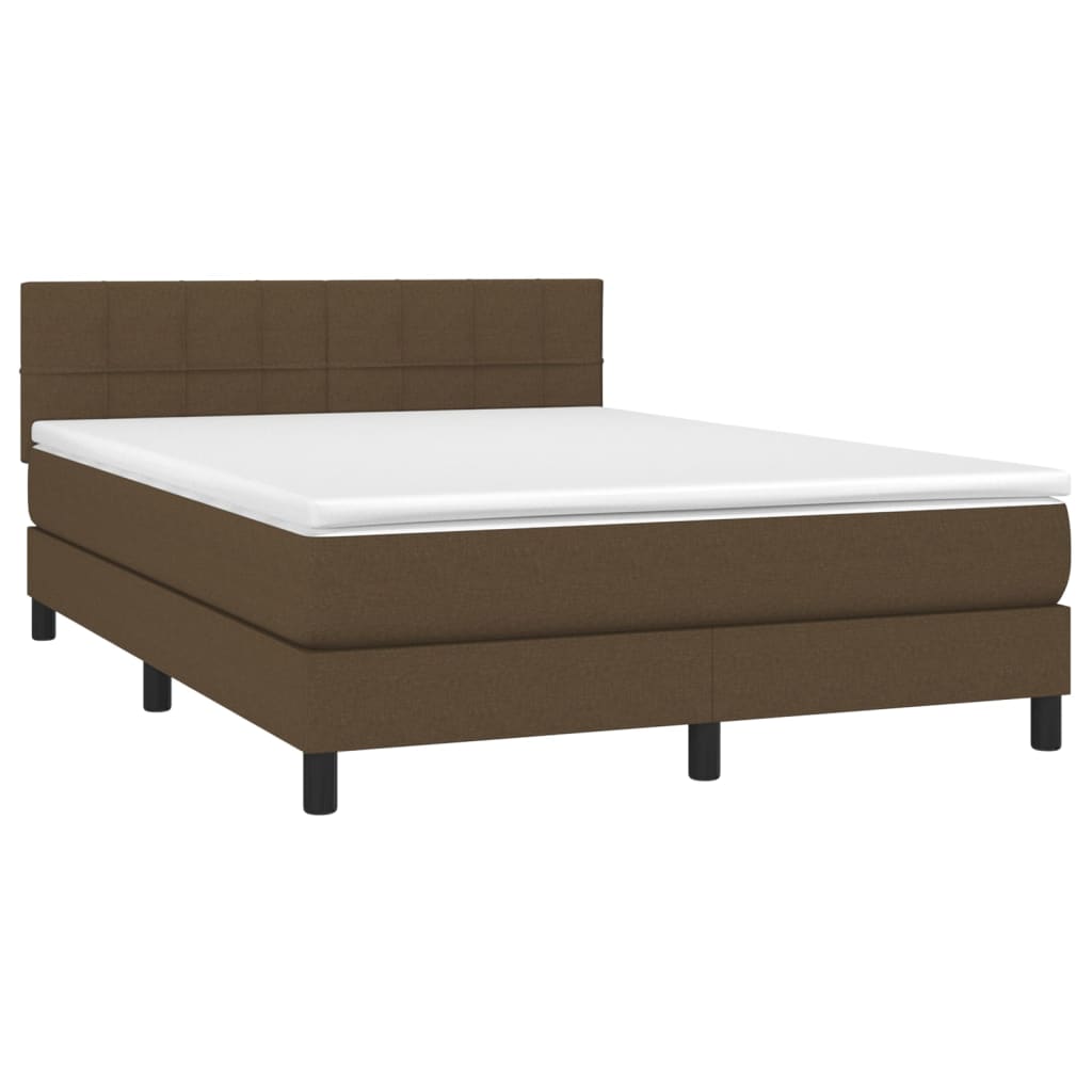 Boxspring met matras en LED stof donkerbruin 140x200 cm