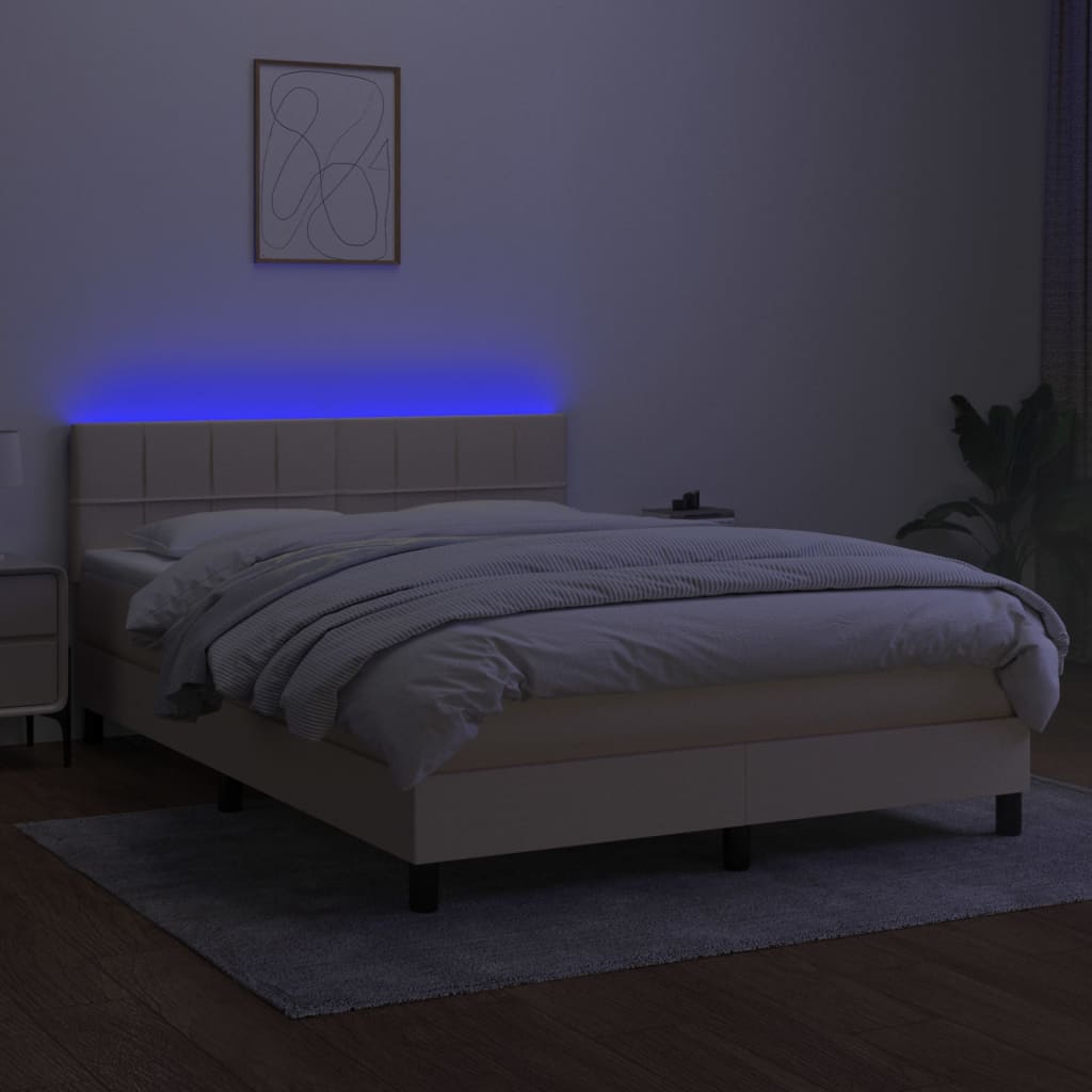 Boxspring met matras en LED stof crèmekleurig 140x200 cm