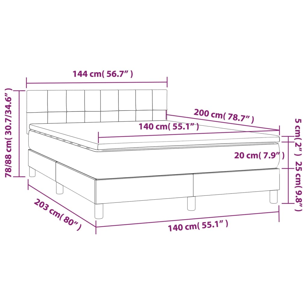 Boxspring met matras en LED stof crèmekleurig 140x200 cm