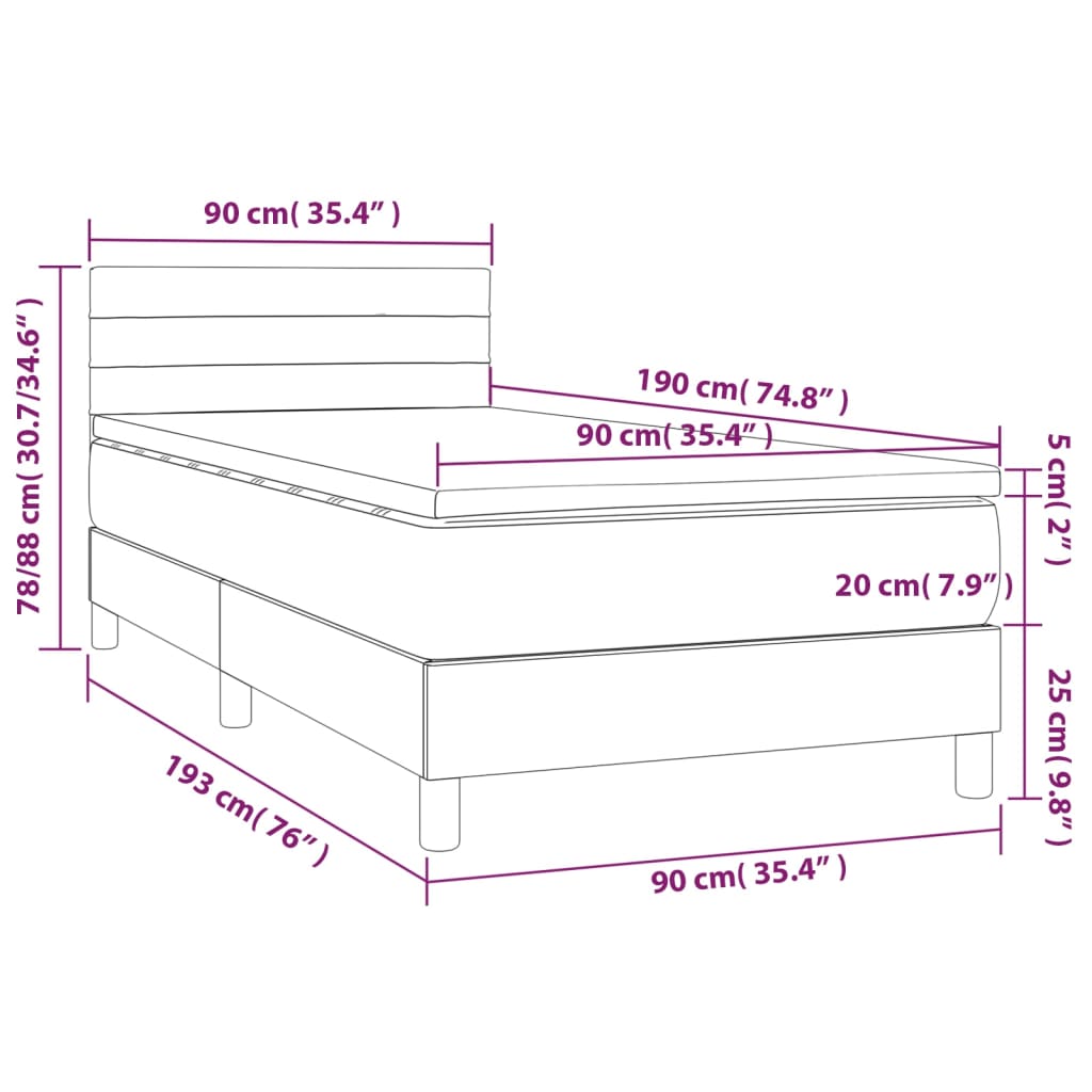 Boxspring met matras en LED stof crèmekleurig 90x190 cm