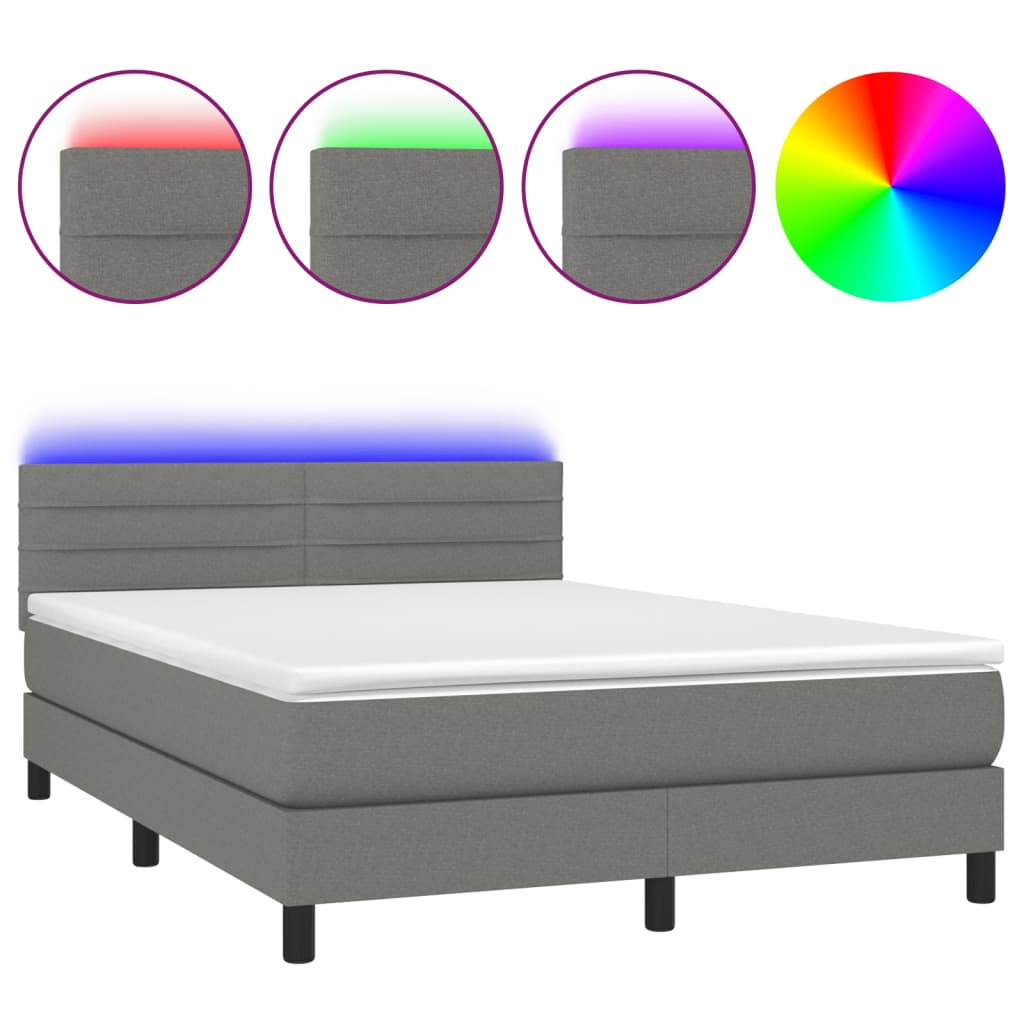 Boxspring met matras en LED stof donkergrijs 140x190 cm Bedden & bedframes | Creëer jouw Trendy Thuis | Gratis bezorgd & Retour | Trendy.nl