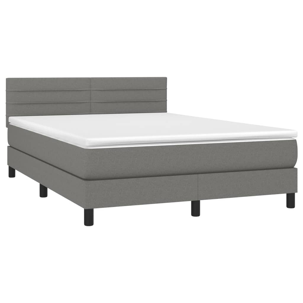 Boxspring met matras en LED stof donkergrijs 140x190 cm Bedden & bedframes | Creëer jouw Trendy Thuis | Gratis bezorgd & Retour | Trendy.nl