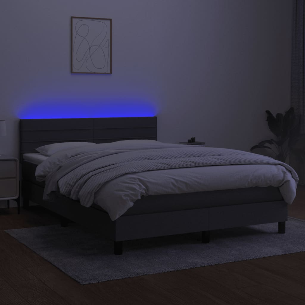 Boxspring met matras en LED stof donkergrijs 140x190 cm Bedden & bedframes | Creëer jouw Trendy Thuis | Gratis bezorgd & Retour | Trendy.nl