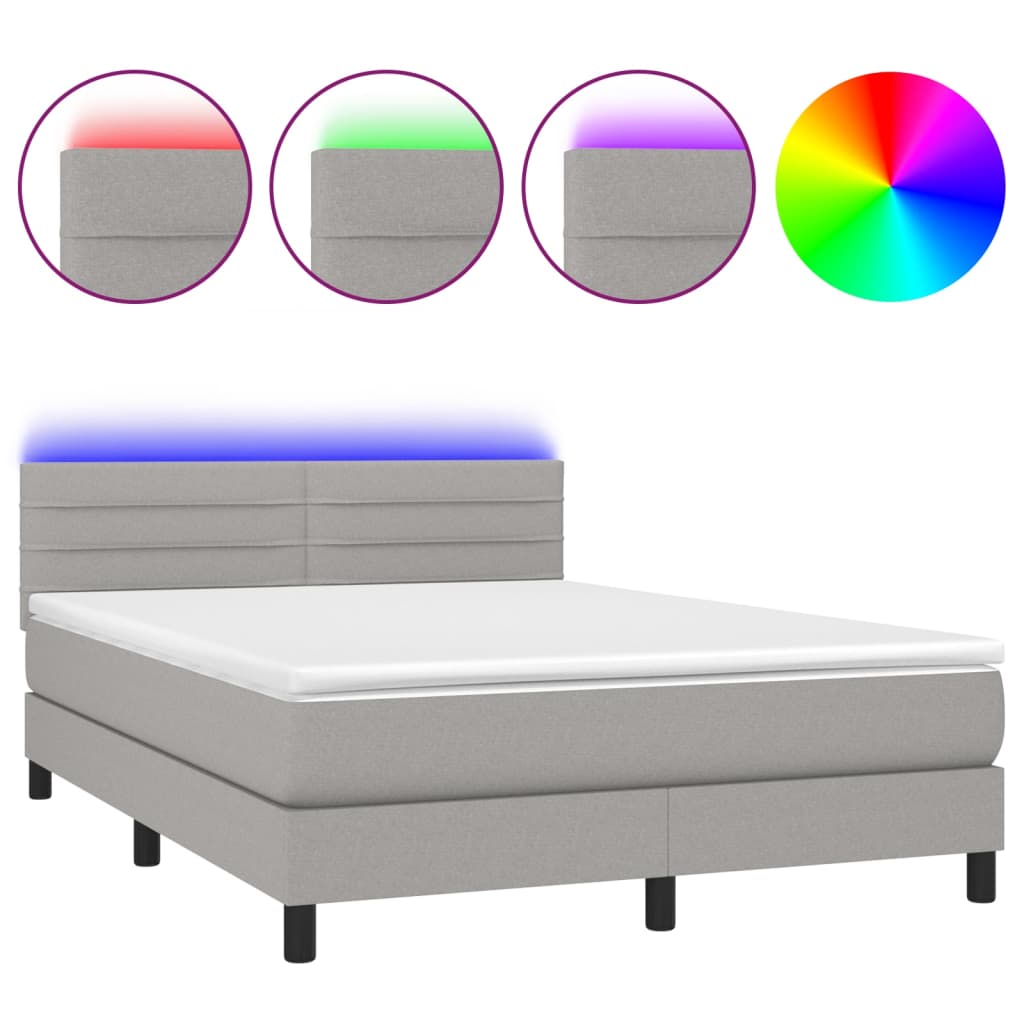 Boxspring met matras en LED stof lichtgrijs 140x200 cm Bedden & bedframes | Creëer jouw Trendy Thuis | Gratis bezorgd & Retour | Trendy.nl