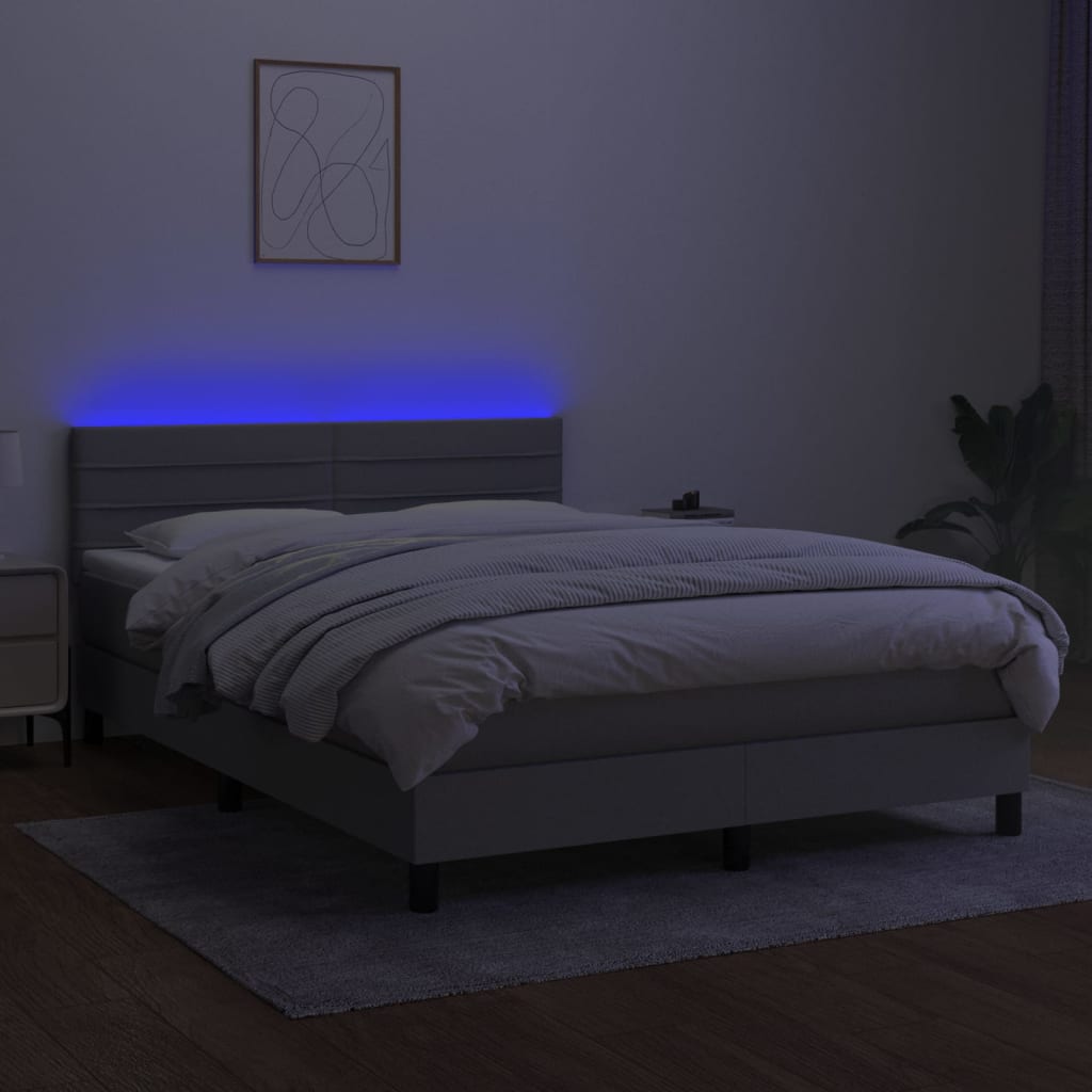 Boxspring met matras en LED stof lichtgrijs 140x200 cm Bedden & bedframes | Creëer jouw Trendy Thuis | Gratis bezorgd & Retour | Trendy.nl