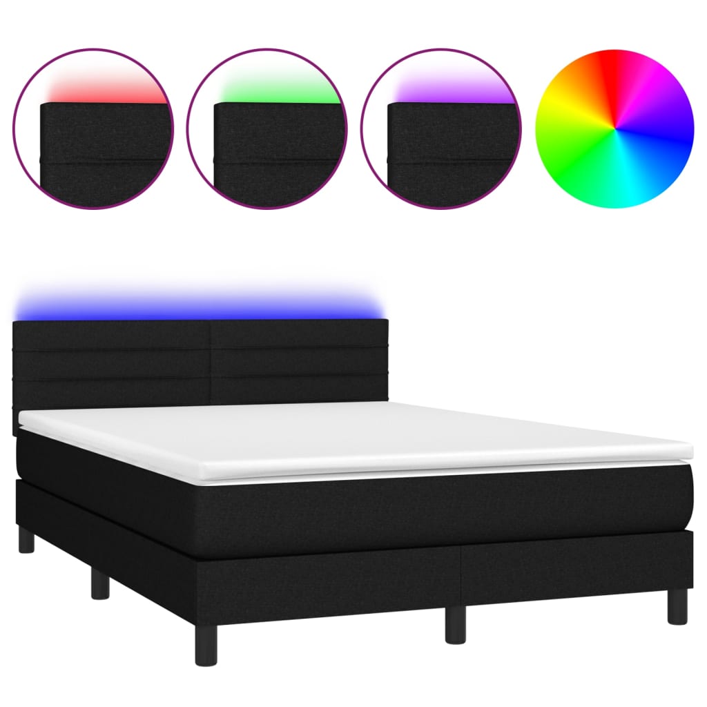 Boxspring met matras en LED stof zwart 140x200 cm Bedden & bedframes | Creëer jouw Trendy Thuis | Gratis bezorgd & Retour | Trendy.nl