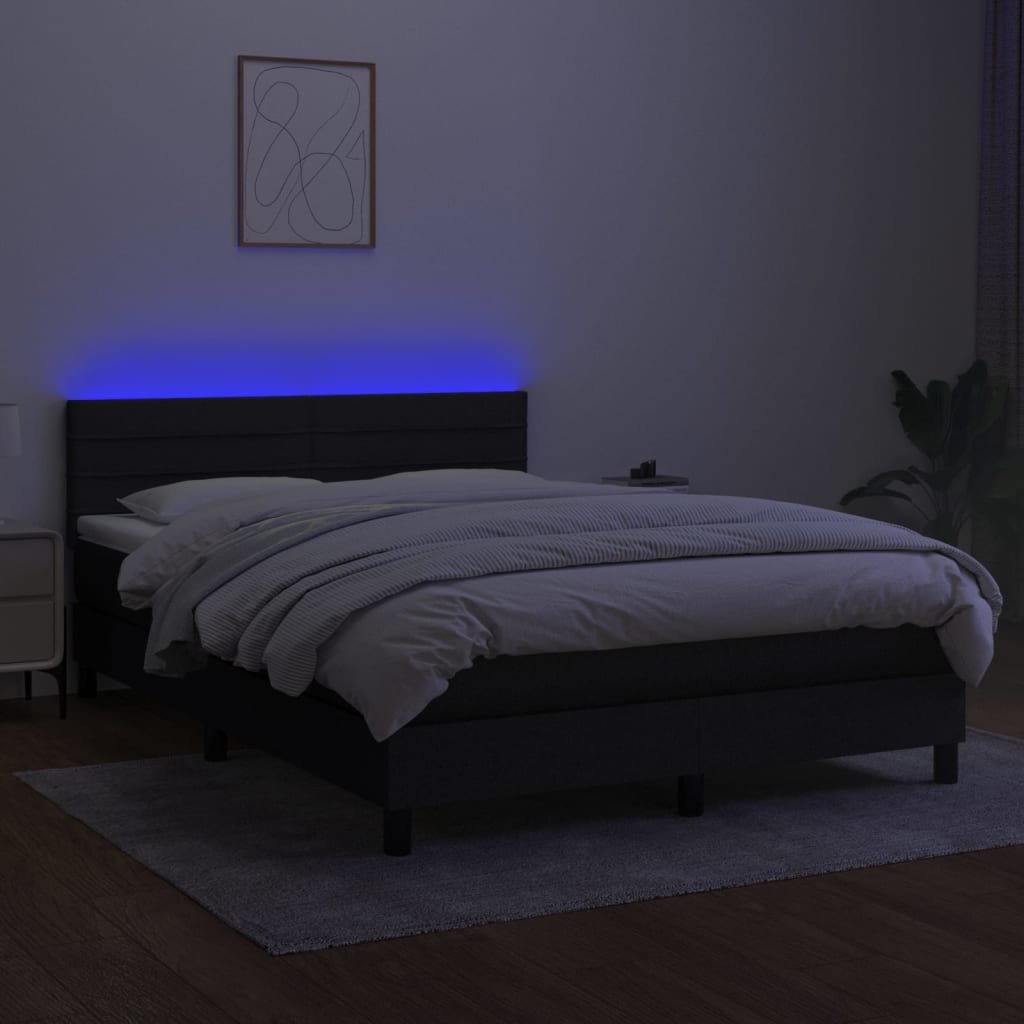 Boxspring met matras en LED stof zwart 140x200 cm Bedden & bedframes | Creëer jouw Trendy Thuis | Gratis bezorgd & Retour | Trendy.nl