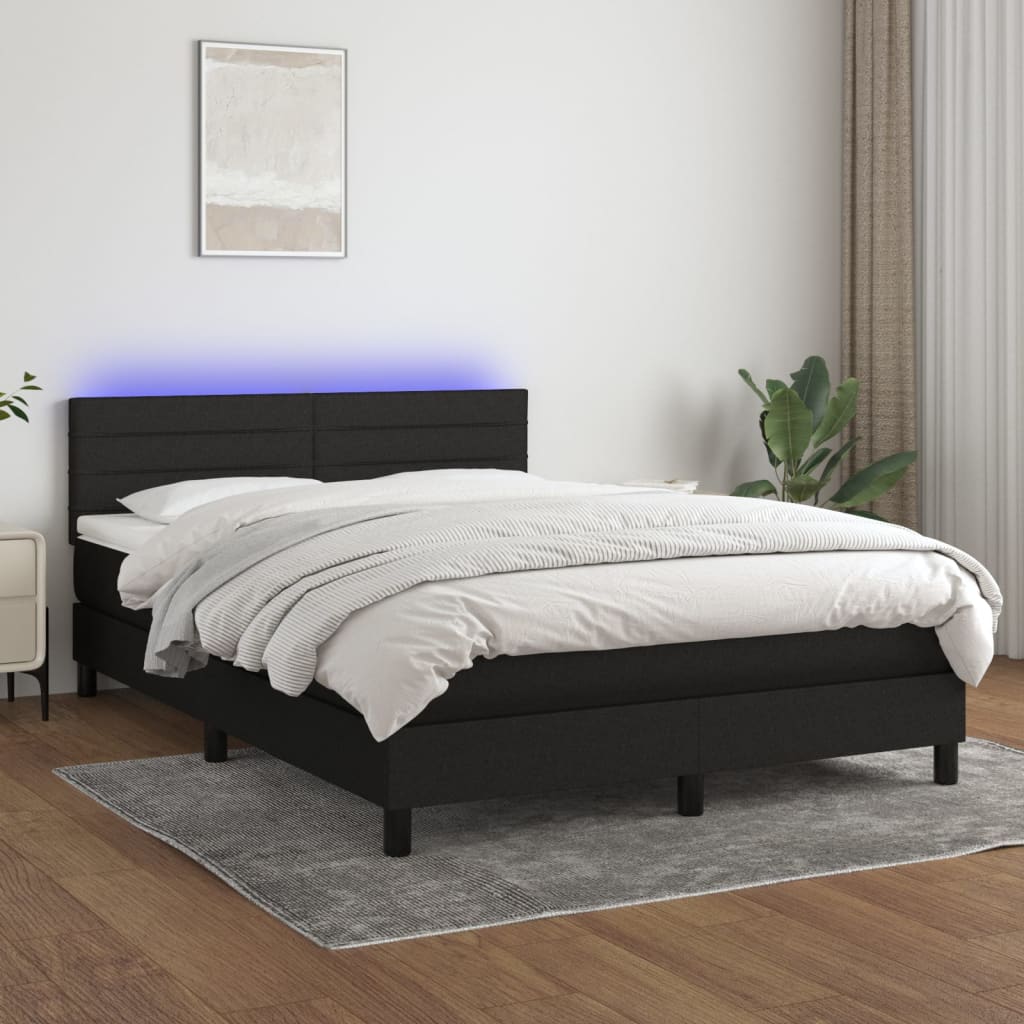 Boxspring met matras en LED stof zwart 140x200 cm Bedden & bedframes | Creëer jouw Trendy Thuis | Gratis bezorgd & Retour | Trendy.nl