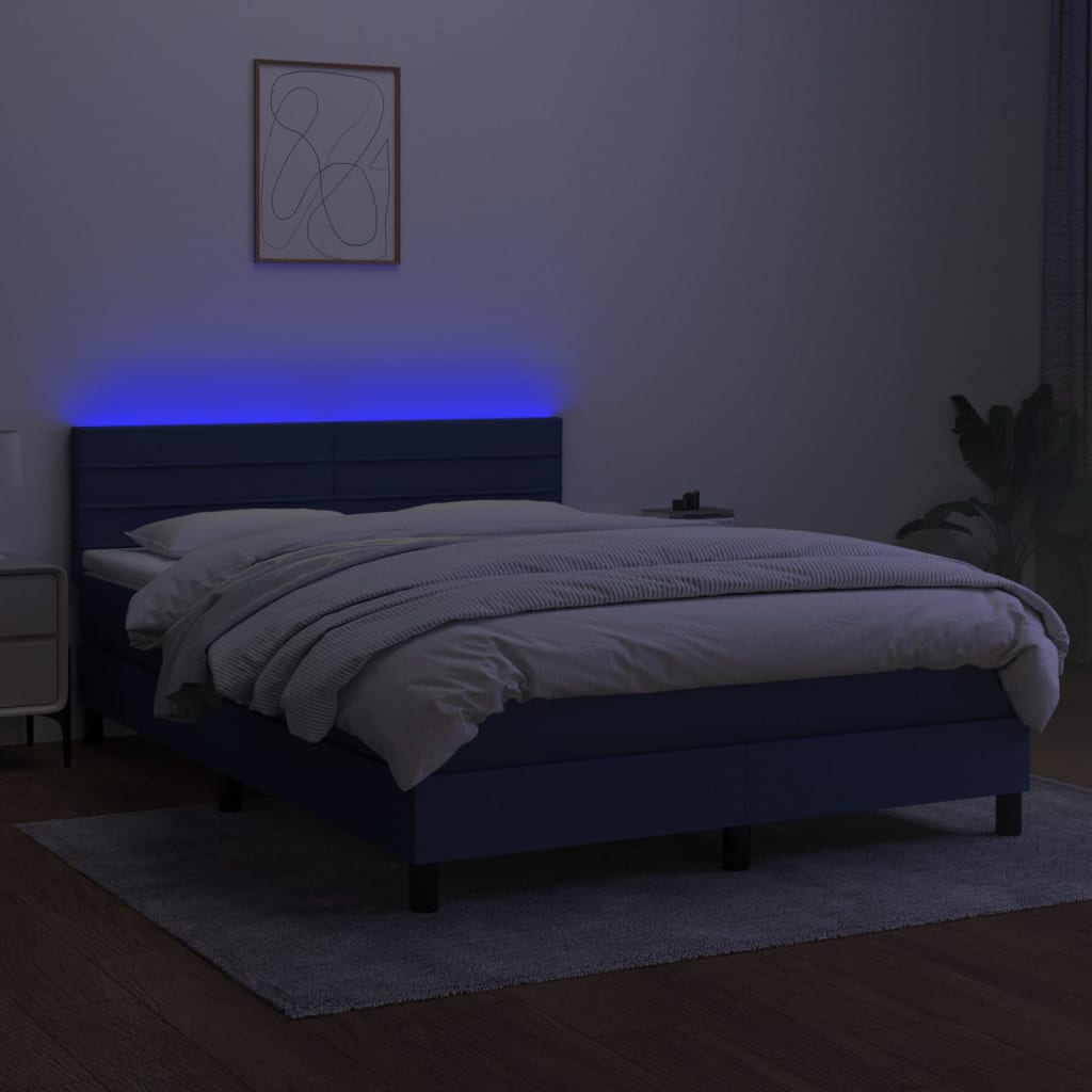 Boxspring met matras en LED stof blauw 140x200 cm