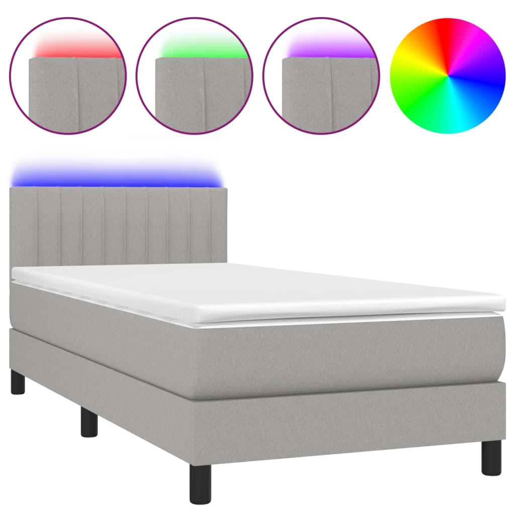 Boxspring met matras en LED stof lichtgrijs 80x200 cm Bedden & bedframes | Creëer jouw Trendy Thuis | Gratis bezorgd & Retour | Trendy.nl