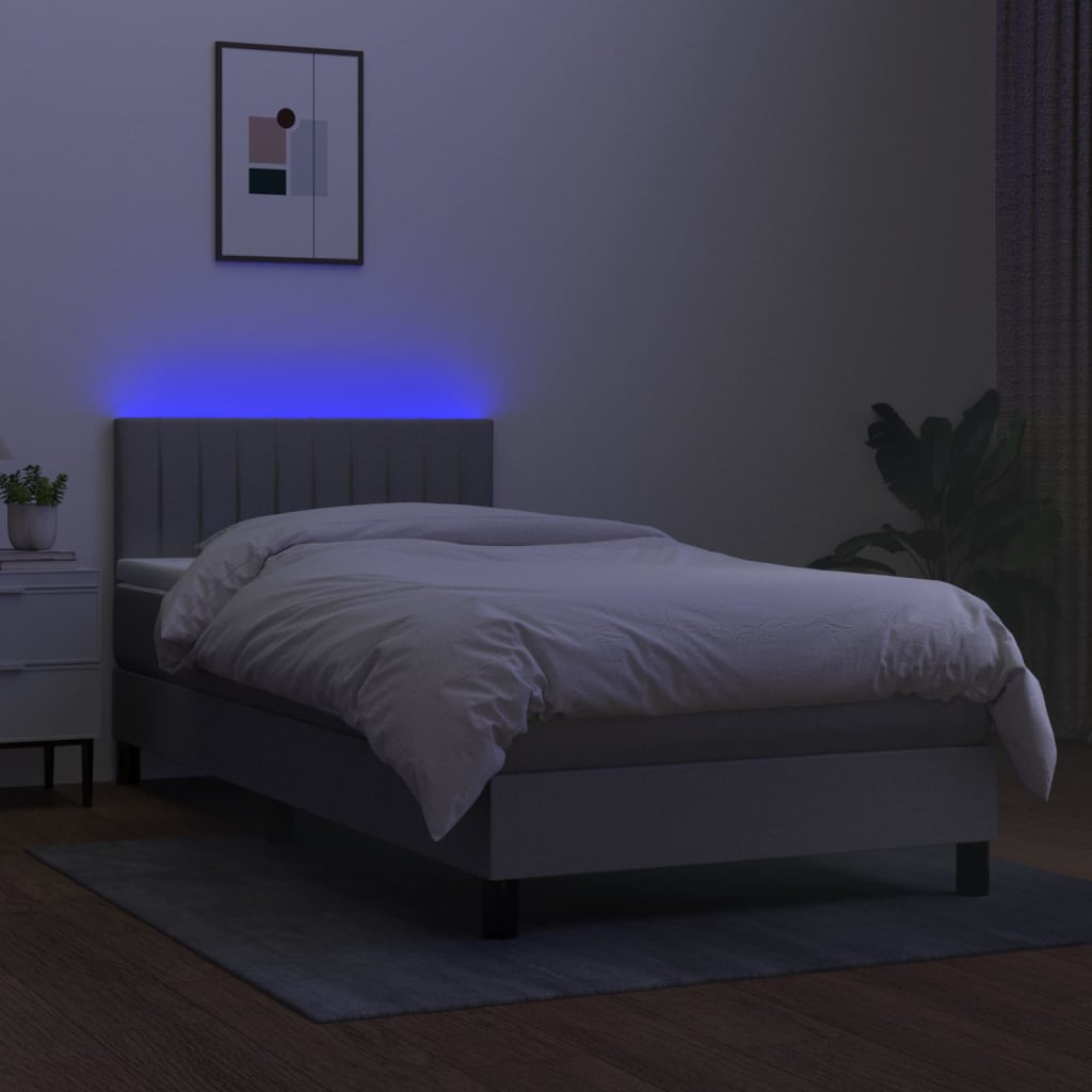 Boxspring met matras en LED stof lichtgrijs 80x200 cm Bedden & bedframes | Creëer jouw Trendy Thuis | Gratis bezorgd & Retour | Trendy.nl