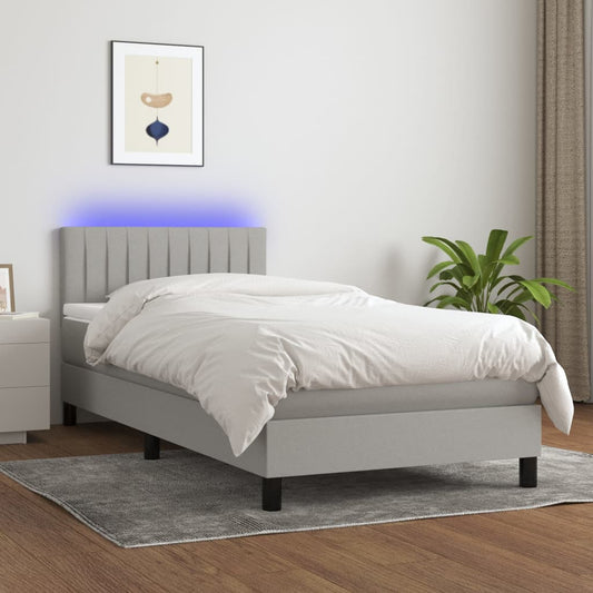 Boxspring met matras en LED stof lichtgrijs 80x200 cm Bedden & bedframes | Creëer jouw Trendy Thuis | Gratis bezorgd & Retour | Trendy.nl