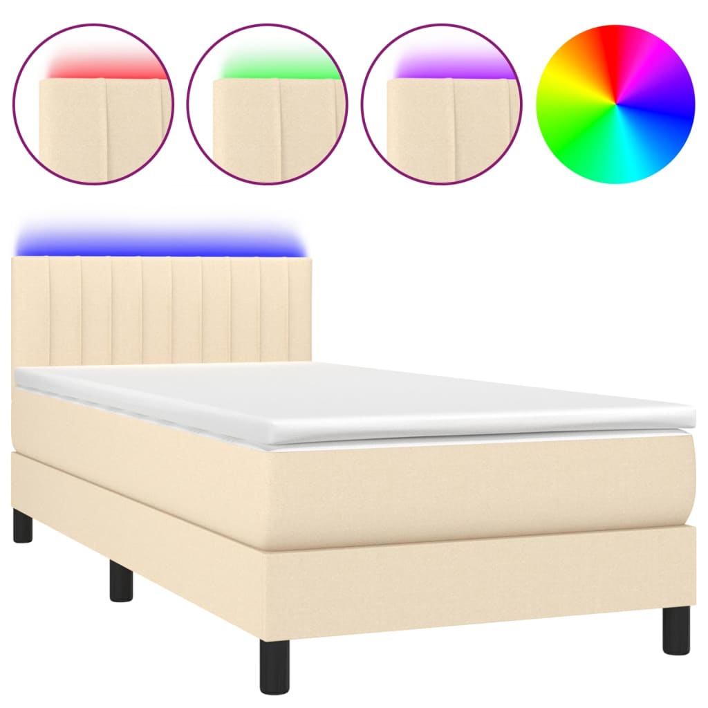 Boxspring met matras en LED stof crèmekleurig 90x190 cm Bedden & bedframes | Creëer jouw Trendy Thuis | Gratis bezorgd & Retour | Trendy.nl