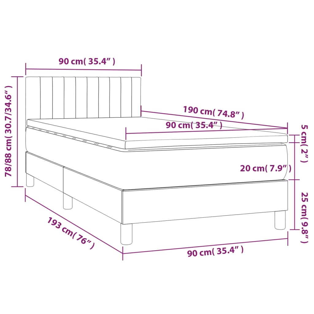 Boxspring met matras en LED stof blauw 90x190 cm Bedden & bedframes | Creëer jouw Trendy Thuis | Gratis bezorgd & Retour | Trendy.nl