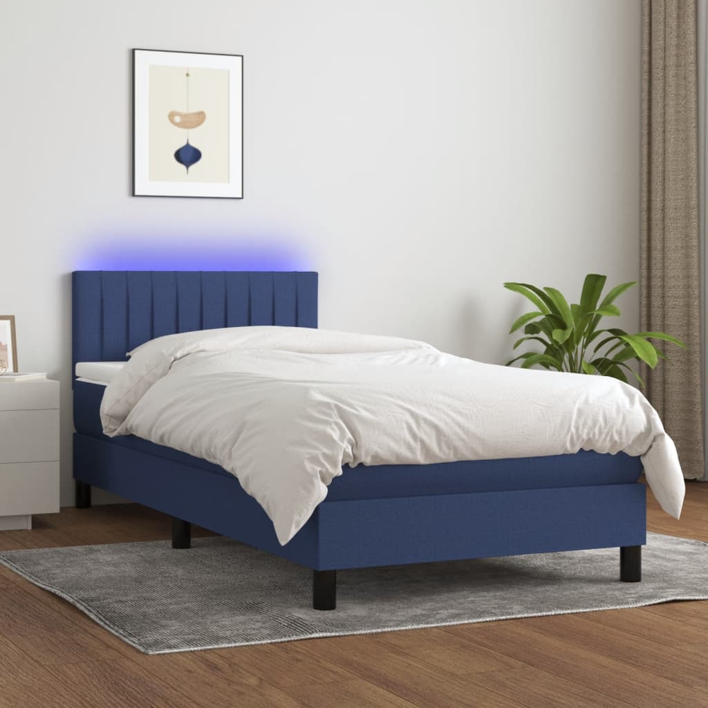 Boxspring met matras en LED stof blauw 90x190 cm Bedden & bedframes | Creëer jouw Trendy Thuis | Gratis bezorgd & Retour | Trendy.nl