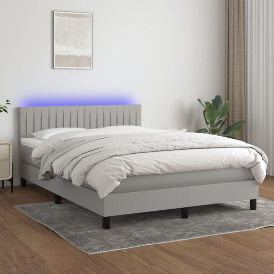 Boxspring met matras en LED stof lichtgrijs 140x200 cm Bedden & bedframes | Creëer jouw Trendy Thuis | Gratis bezorgd & Retour | Trendy.nl